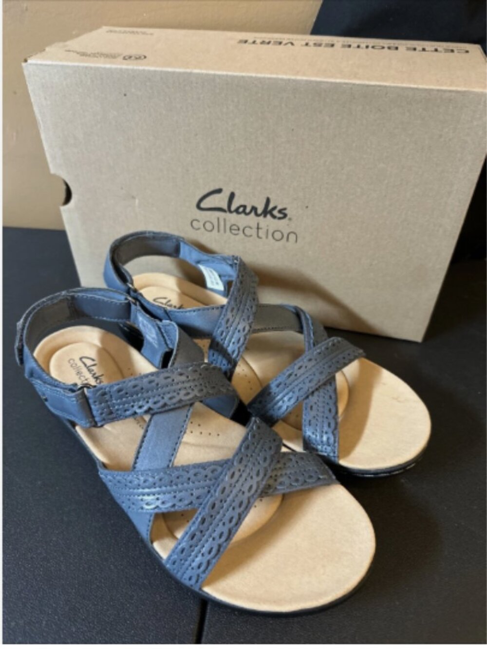 Clarks Collection Leather Sandals - Laurieann Rena-Blue Combo-10M-NEW-A640722